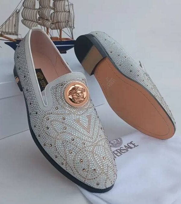 White Stone Embellished Loafers