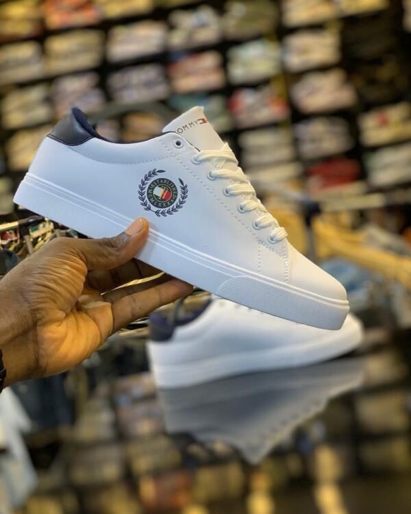 White Synthetic Leather Sneakers