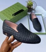 White Woven Leather Loafers