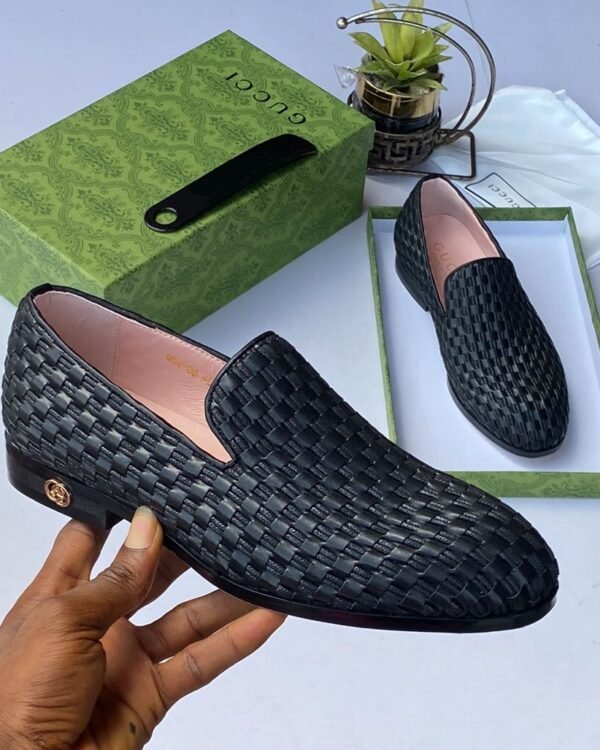 White Woven Leather Loafers