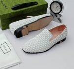 White Woven Leather Loafers