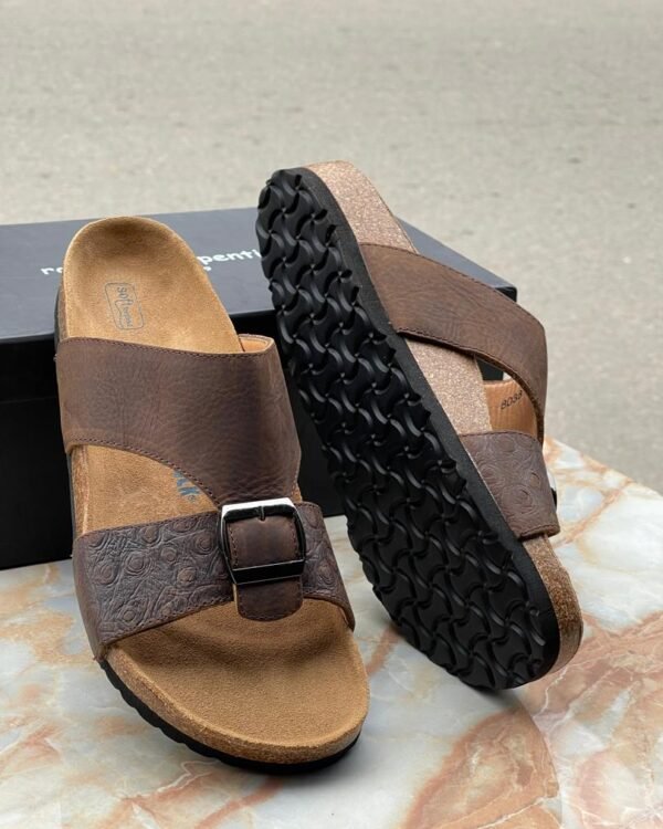 Birkenstock Lugano Brown Textured Leather Sandals