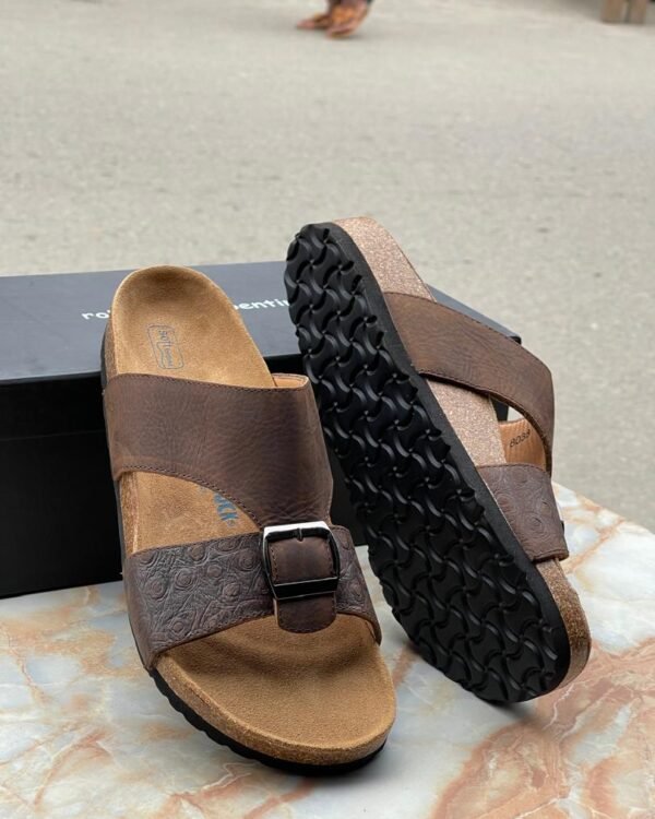 Birkenstock Lugano Brown Textured Leather Sandals