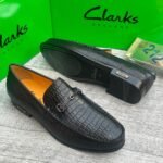 Black Crocodile Embossed Leather Slip On Loafers