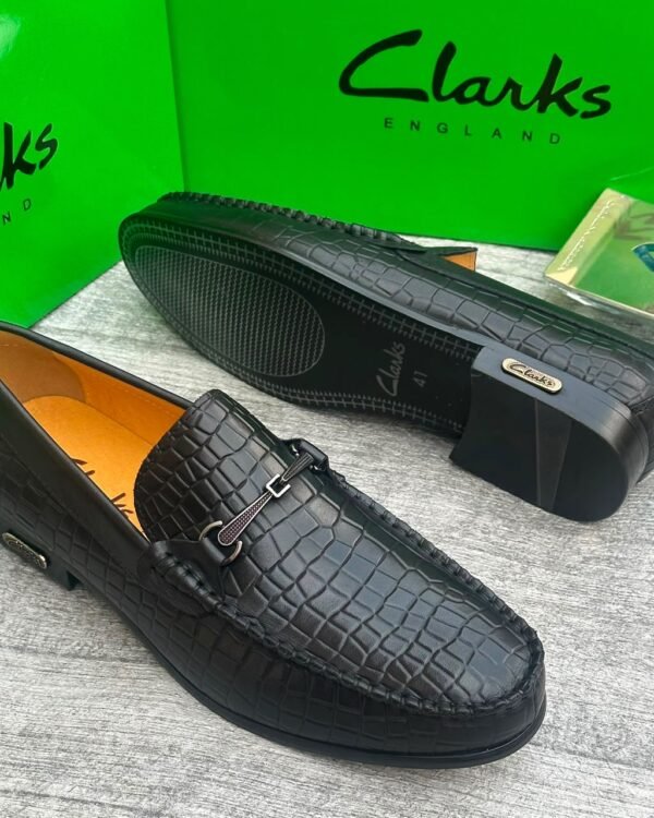 Black Crocodile Embossed Leather Slip On Loafers