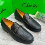 Black Crocodile Embossed Leather Slip On Loafers