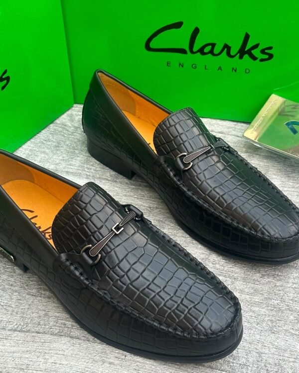 Black Crocodile Embossed Leather Slip On Loafers