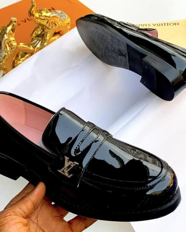 Black Glazed Calf Leather Silver LV Initials Luxury Shoes