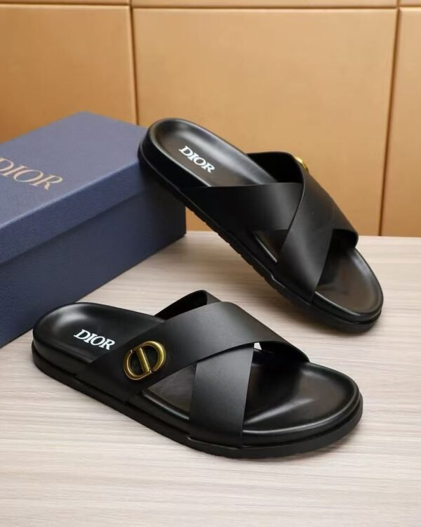 Black Leather Cross Strap Sandals