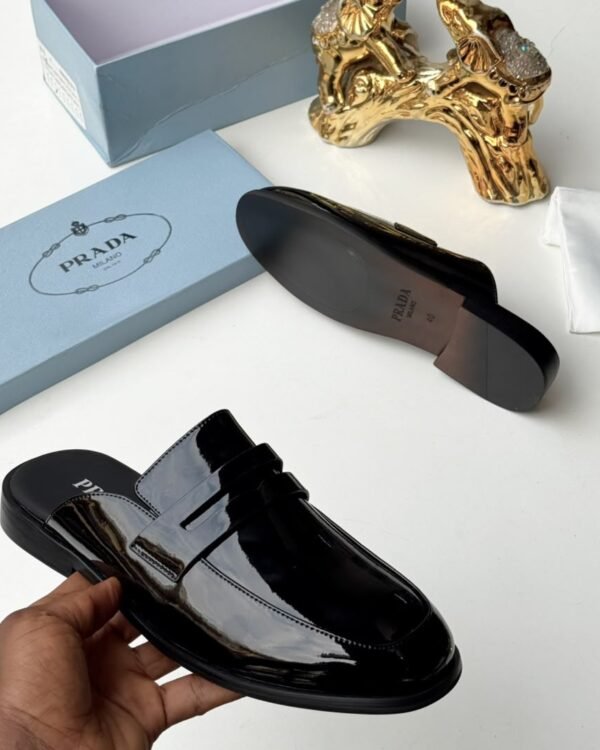 Black Patent Leather Backless Mule Loafers
