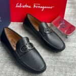 Black Pebble Grain Leather Driving Loafers