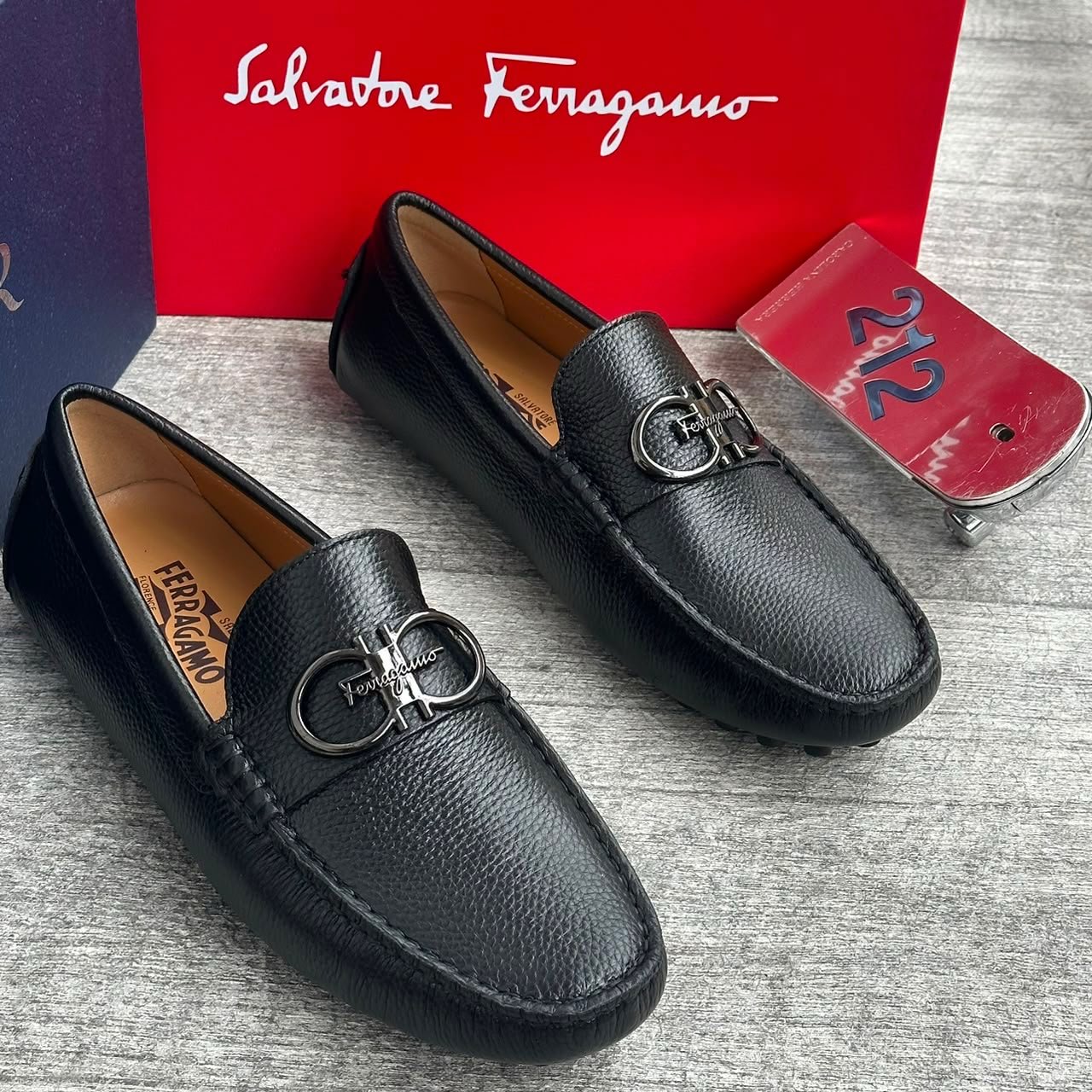 Black Pebble Grain Leather Driving Loafers Black Pebble Grain Leather Driving Loafers