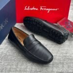 Black Pebbled Leather Penny Loafers - Image 2