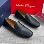 Black Pebbled Leather Penny Loafers