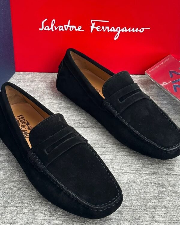 Black Suede Penny Loafer Driving Shoes