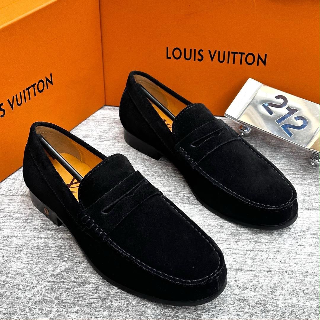Black Suede Penny Loafers Yellow Inner Lining Low Heel Black Suede Penny Loafers Yellow Inner Lining Low Heel