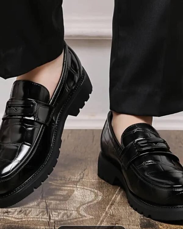 Black Crocodile Embossed Chunky Loafers 1