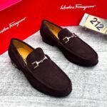 Brown Suede Horsebit Loafers Gold Tone Detail