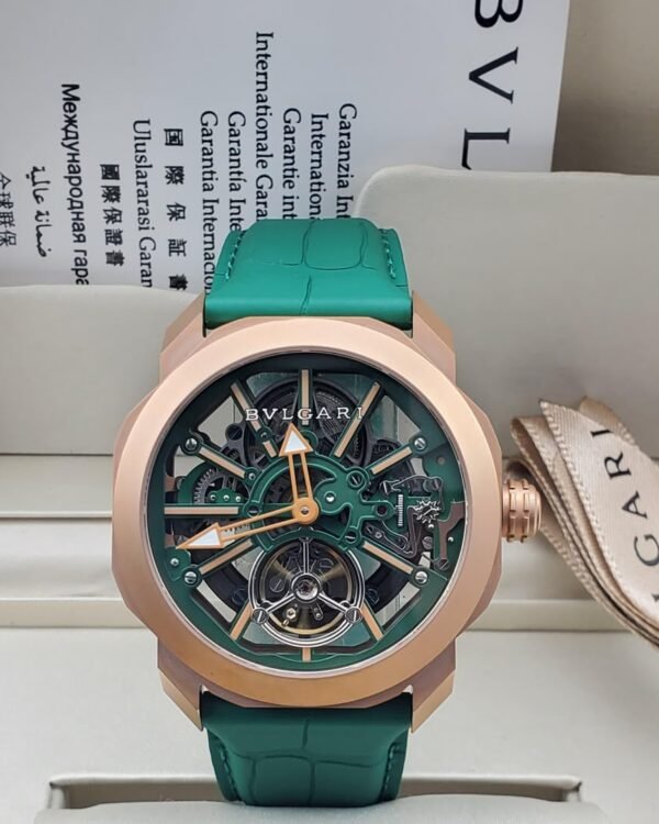 Bvlgari Octo Roma Naturalia Green Alligator Strap Rose Gold Watch