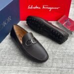 Dark Brown Pebbled Calfskin Gancini Driver Loafers