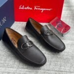 Dark Brown Pebbled Calfskin Gancini Driver Loafers
