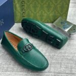 Dark Green Leather Driving Loafers