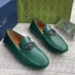 Dark Green Leather Driving Loafers