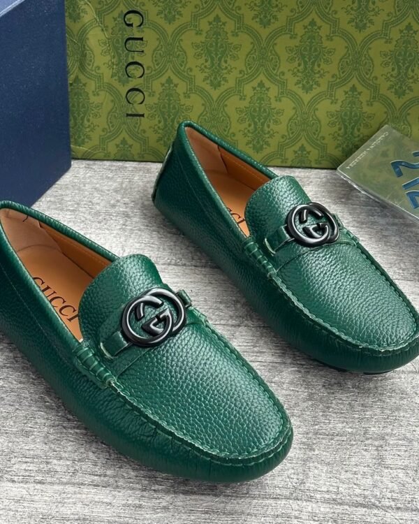 Dark Green Leather Driving Loafers