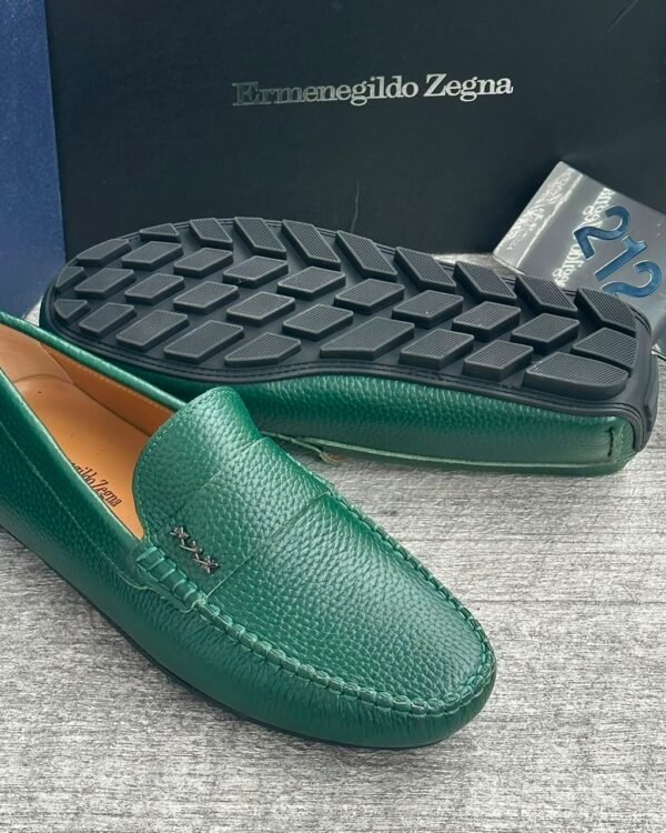 Green Hammered Leather Slip On Loafers