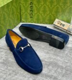 Gucci Blue Suede Horsebit Loafers