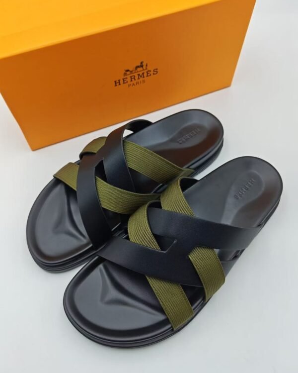 Hermes Kazimir Noir Vert Toundra Calfskin Sandals
