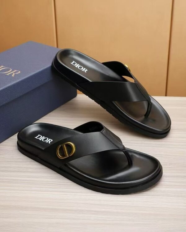 Inspired Black Calfskin Thong Sandals