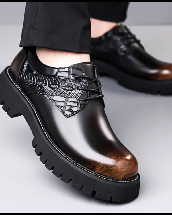 Mens Black Brown Burnished Gradient Lug Sole Dress Shoes