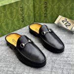 Mens Black Leather Horsebit Backless Loafers - Image 2