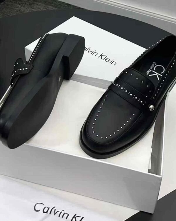 Mens Black Leather Loafers Studded Trim Luxury Shoes