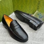 Mens Black Leather Penny Loafers