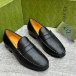 Mens Black Leather Penny Loafers