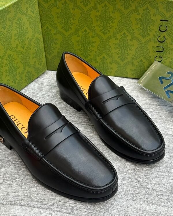 Mens Black Leather Penny Loafers