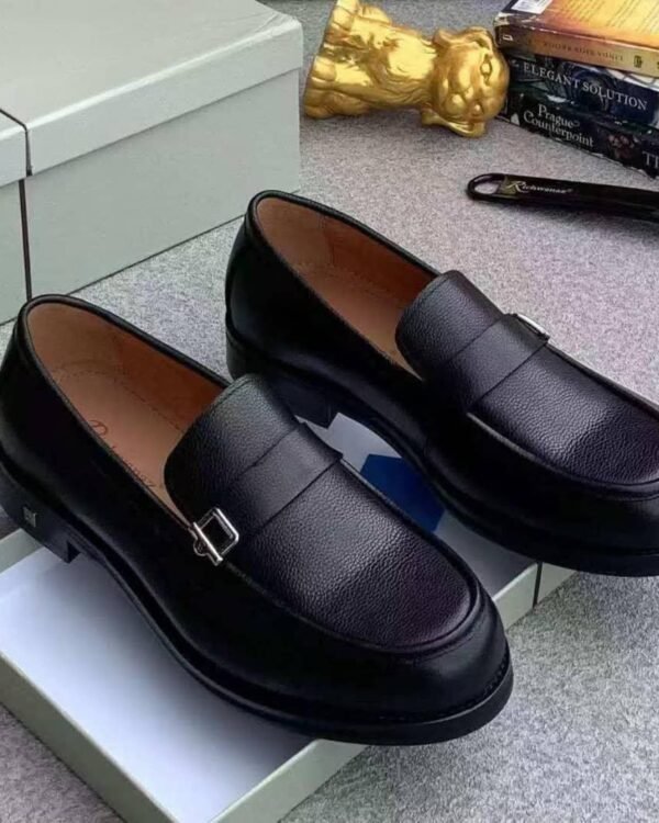 Mens Black Leather Slip On Loafers