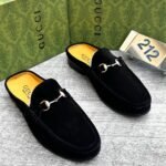 Mens Black Suede Horsebit Slip On Loafers