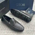 Mens Black Textured Leather Slip On Loafers - Image 2