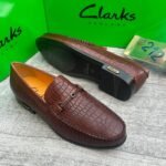 Mens Brown Crocodile Embossed Leather Loafers