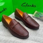 Mens Brown Crocodile Embossed Leather Loafers