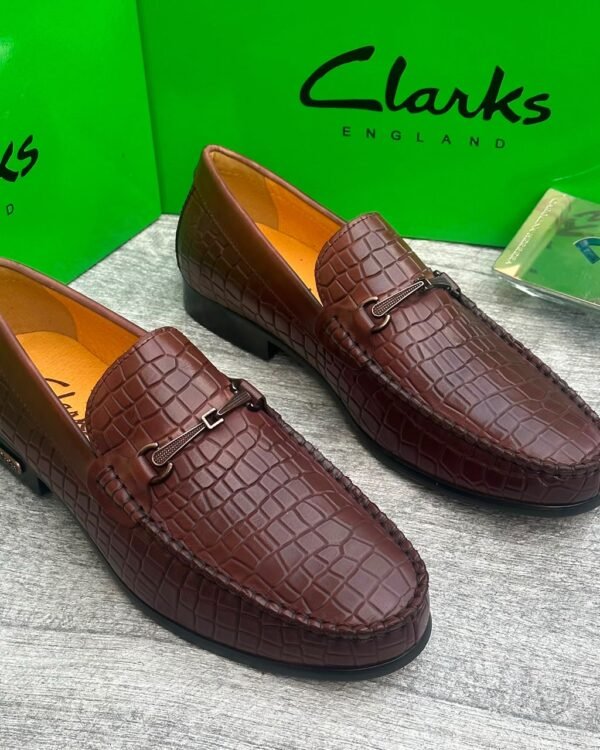 Mens Brown Crocodile Embossed Leather Loafers