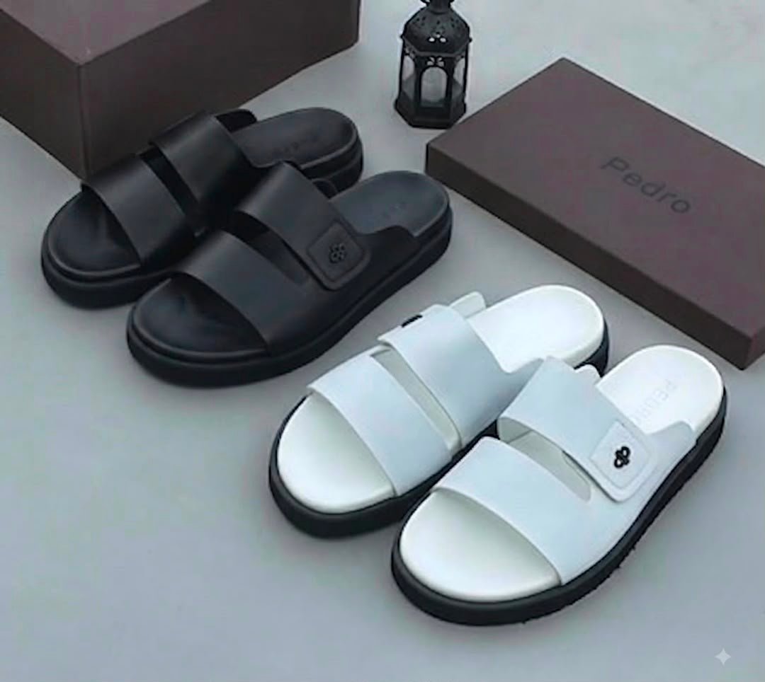 Mens Double Strap Leather Palm Slippers Pedro Mens Double Strap Leather Slide Sandals