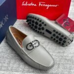 Mens Light Grey Pebble Grain Driving Loafers - Image 2