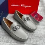 Mens Light Grey Pebble Grain Driving Loafers