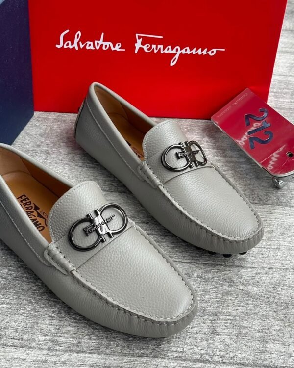 Mens Light Grey Pebble Grain Driving Loafers