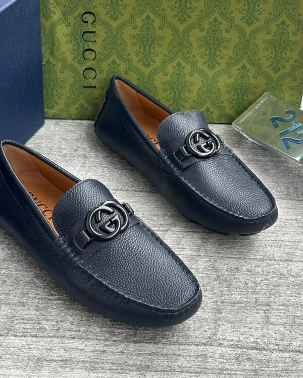Mens Navy Blue Leather Driving Loafers