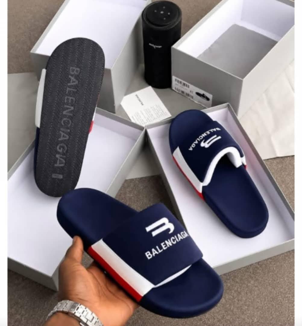 Navy Blue Pool Slides White Red Stripe B Logo Navy Blue Pool Slides White Red Stripe B Logo